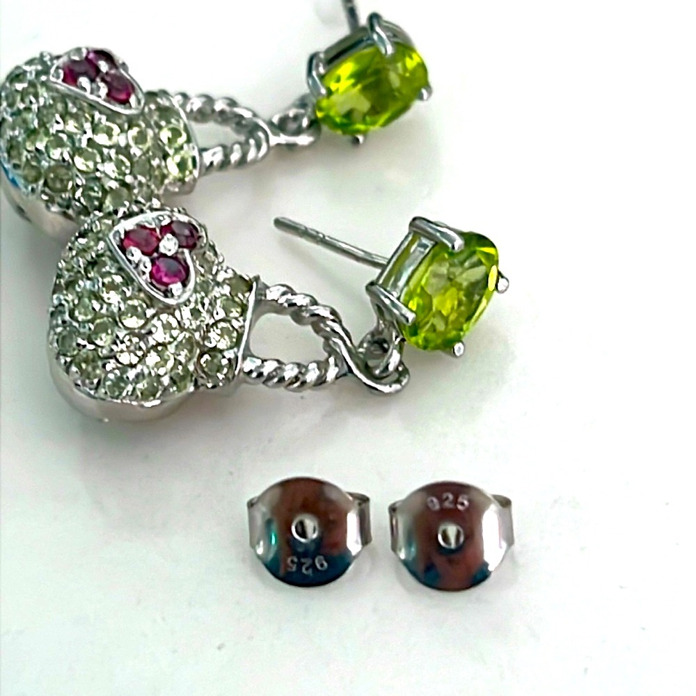 Peridot Garnet 14K Plated Earrings - Picture 4 of 5